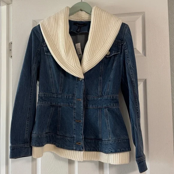 White House Black Market Denim Jacket with Cream Accents - Picture 1 of 2